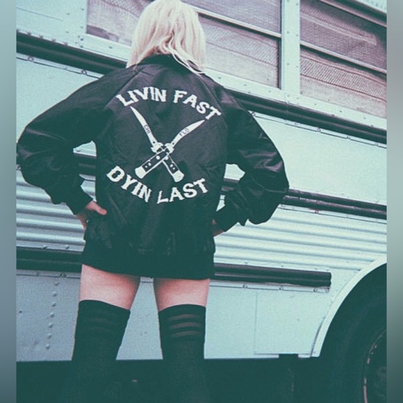 Livin Fast Dying Last chi Flo bomber jacket xl punk gang knife mexican sold out - Picture 2 of 6
